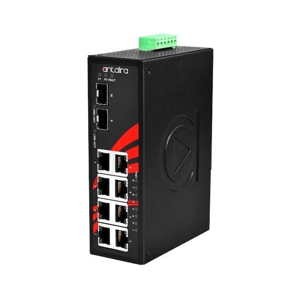 10-Port Industrial PoE+ Unmanaged Ethernet Switch, w/8-10/100/1000Tx *+ 2-100/1000 SFP